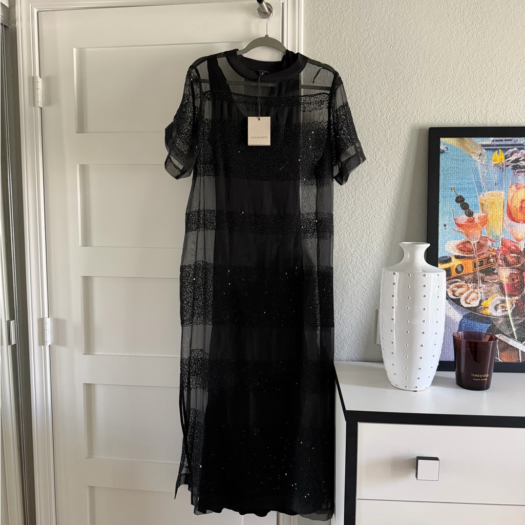 All Saints Izabela Embellished Mesh Maxi Dress